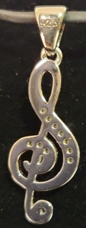 Sterling Silver Music Note CZ Pendant