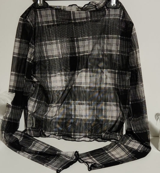 M - Plaid mesh top