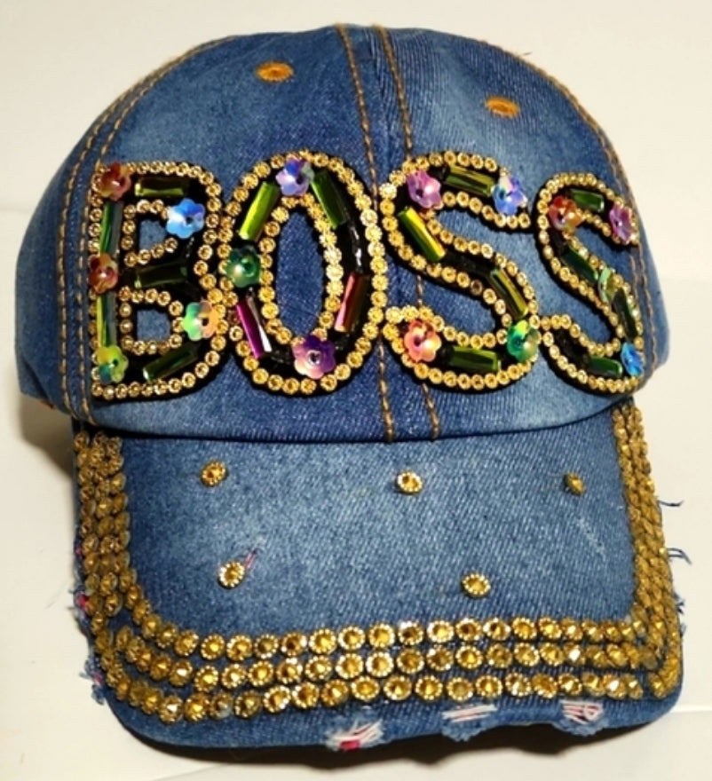 Distressed denim hat