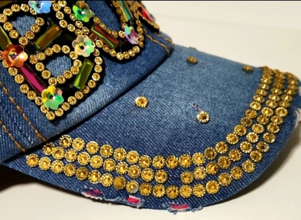 Distressed denim hat