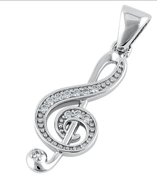 Sterling Silver Music Note CZ Pendant