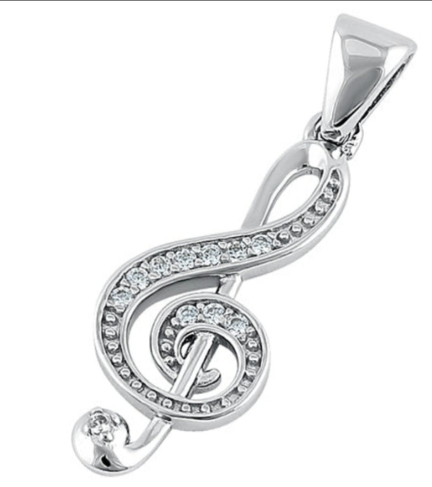 Sterling Silver Music Note CZ Pendant