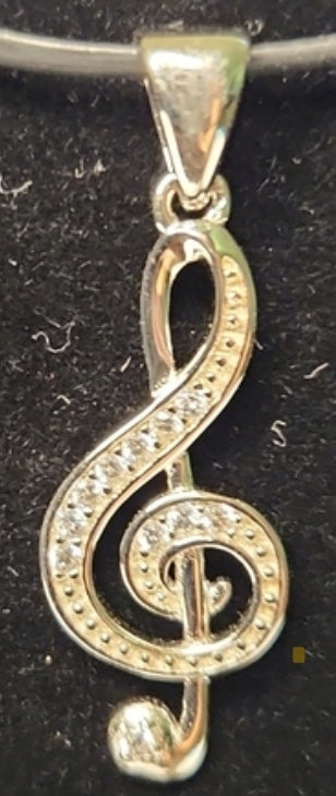 Sterling Silver Music Note CZ Pendant