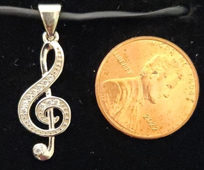 Sterling Silver Music Note CZ Pendant