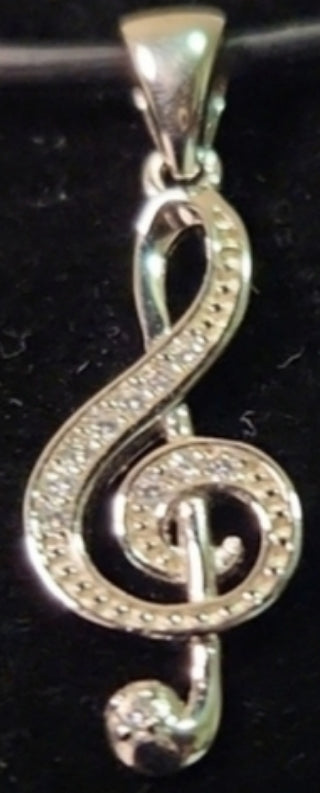 Sterling Silver Music Note CZ Pendant