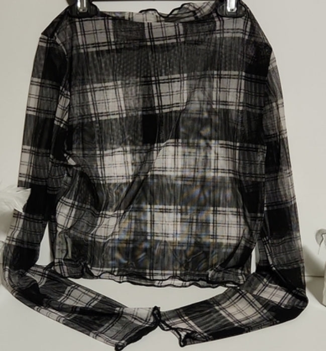 M - Plaid mesh top