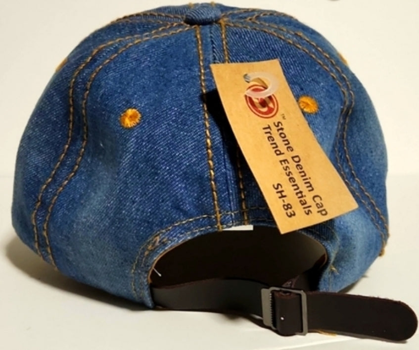 Distressed denim hat